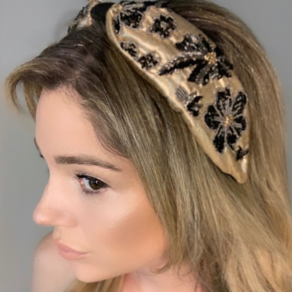 Black and Gold Statement Beaded Embroidered Headband